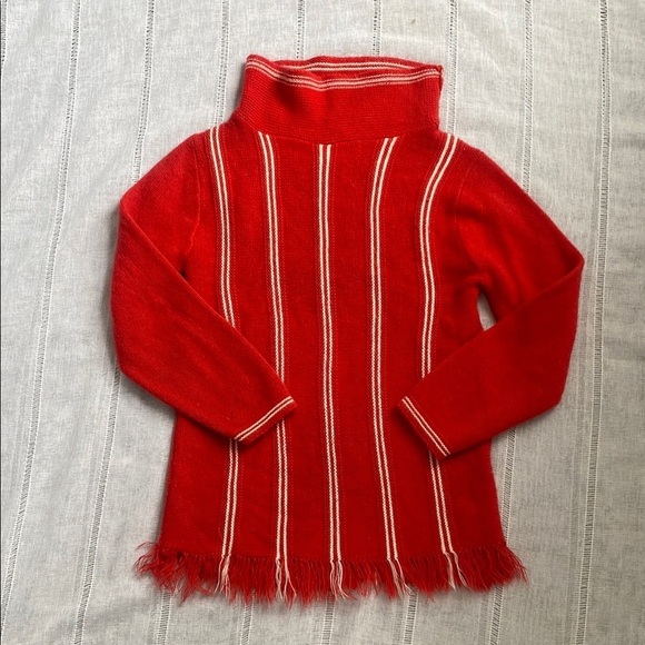 El Mar Vintage Red Cowl Neck Sweater with Vertical White Stripes - Picture 11 of 11